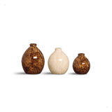 Trio Vasinhos Oasis Decoração Cerâmica Marrom E Bege Petra
