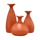 Trio Vaso Porto Garrafa Cerâmica Decorativa Para Decoração