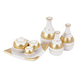 Trio Vasos Cerâmica Bandeja Com Bola Decoração Rack Sala