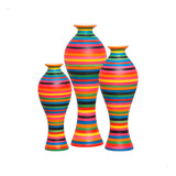 Trio Vasos Coloridos Califórnia Decoração Cerâmica Colors