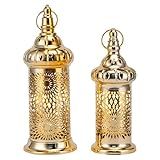 TRIROCKS Conjunto De Lanternas Ramadã De 2 25 4 Cm E 12 5 Castiçais Elétricos Dourados Com Temporizador Lanternas Decorativas Vintage De Metal Para Decoração Interna Externa Presente Perfeito EID