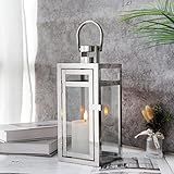 TRIROCKS Lanterna Decorativa De Aço Inoxidável 30 5 Cm De Altura De Metal Com Painéis De Vidro Transparente Perfeita Para Decoração De Casa Sala De Estar Festas Eventos Mesa Ambientes Internos E Externos Prata 