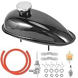 TRKIMAL Tanque De Combustível Metal Com Tampa Petcock Para Motores 49Cc- 50Cc- 60Cc- 66Cc E 80Cc- Bicicleta Motorizada- Preta- Esportes Motorizados -2L-0-53 Galões-
