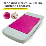 Trocador Impermeável Infantil Protetor Dupla Face Portátil Higiênico Dobrável Rosa