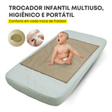 Trocador Infantil Impermeável Portátil Dupla Face Protetor Colchão Higiênico Multiuso Bege
