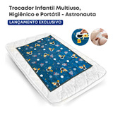 Trocador Infantil Impermeável Protetor Colchão Multiuso Dupla Face Astronauta Portátil