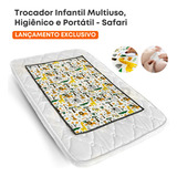Trocador Infantil Safari Impermeável Portátil Protetor Colchão Multiuso Dupla Face