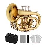 Trombetas Mini Pocket Trumpet BB Liso Brontar Instrumento De Vento Trompete Musical Color Gold 