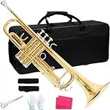 Trompete- Conjunto De Trompete Padrão Para Iniciantes- Instrumento De Trompete De Latão -Ouro-- Com Bocal 7C- Pano De Limpeza- Luvas E Estojo De Transporte Rígido -Preto-