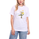 Tshirt Blusa Feminina Flores Retângulo Estampada Branco