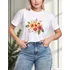 Tshirt Blusa Feminina Ramo De Flores Estampada Camisa Branco