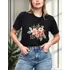 Tshirt Blusa Feminina Ramo De Flores Estampada Preto