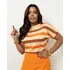 Tshirt Casual Blusinha Feminina Listrada Manga Curta Dobrada