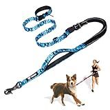 TSPRO Coleira De Cachorro Mãos Livres Para Caminhar Correr Com Cinto De Segurança De Carro Com Absorção De Choque Com Alça Acolchoada Azul Camuflado 