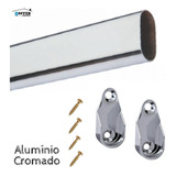 Tubo Cabideiro Oval Alumínio Crom 1 80m C  2 Suportes