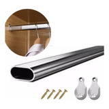 Tubo Cabideiro Oval Cromado 50cm C Suporte P Guarda Roupa