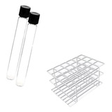Tubo De Ensaio 15x100mm Vidro C  Tampa   Estante Suporte Pvc