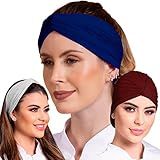Turbante Touca Kit 3 Peças Vira Faixa 2 Em 1 Profissional Saúde Cozinha Prime Único 1 Azul 1 Bordô 1 Branca 