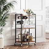 TUTOTAK Carrinho De Bar Carrinho De Serviço De Bar Doméstico Carrinho De Vinho Pequeno Com Prateleira De 3 Níveis Carrinho De Bebidas Carrinho De Bebidas Com Rack De Vinho Suporte De Vidro 