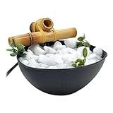 TUYULX Fonte Decorativa Com Cascata Fonte Natural De Feng Shui Volt Duplo Decorativa Para Ambientes Internos Fonte Com Bico E Bambu E Pedra Preto 