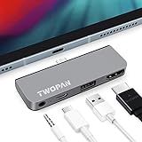 TWOPAN Hub USB C Para IPad Pro  Estação De Ancoragem 6 Em 1 De Alumínio Para IPad Pro 2018 2019 2020  HDMI 4K  Carregamento USB C PD  Leitores De Cartão Micro SD  Conector De áudio De 3 0 E 3 5 Mm 