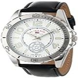 U.s. Polo Assn. Relógio Analógico Masculino – Mostrador Branco Texturizado Com Pulseira De Couro Pu Preto E Marcadores Luminosos – Elegante, Durável E Ajustável Para Pulsos De 14 A 20 Cm, Vestido