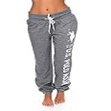 U.s. Polo Assn. Womens Printed French Terry Boyfriend Jogger Sweatpants Charcoal Heather Large