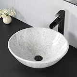 UFaucet Pia De Banheiro De Mármore- 42 X 42 Cm- Redonda Acima Do Balcão- Pequena Pia De Vaso De Banheiro- Bancada- Pias Modernas- Bacia De Arte Cinza Para Banheiro