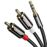 UGREEN Cabo De 3 5 Mm Para RCA 3 3 Pés RCA Macho Para Adaptador De áudio Auxiliar HiFi Sound Headphone Jack Adaptador De Metal Shell RCA Y Splitter RCA Cabo Auxiliar 1 8 Para RCA Conector Pa