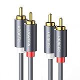 UGREEN Cabo RCA 10FT 2RCA Macho Para 2RCA Macho Cabo De Áudio Estéreo Banhado A Ouro Adaptador De Subwoofer De Áudio Para Carro Cabo Vermelho E Branco Com Blindagem Dupla Para Amplificador D