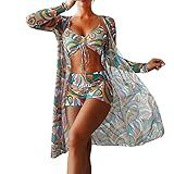 UIFLQXX Biquíni Feminino Estampado Tropical Envoltório Duas Peças Biquíni Conjunto De Biquíni Com Sarongues Trajes De Banho Para Piscina D G