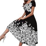 Uiflqxx Vestidos Para Mulheres 2023 Vestido De Verão Elegante Casual Manga Curta Gola Redonda Vestido Floral Moda Longa, Preto, Xxg