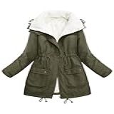 Uikue Casaco Feminino Macio Forrado Com Lã De Ovelha Quente Para Inverno, Casual, Com Zíper, Lapela Parca, Espessa, Felpudo, Verde Militar, M