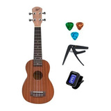 Ukulele Acústico Soprano Winner 21 Sapele Capo Afinador