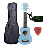 Ukulele Azul Seven Soprano Suk 07 Lb Capa E Afinador