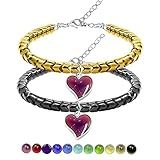 Uloveido Um Par De Pulseiras De Hematita Em Forma De Engrenagem Com Pingentes De Coração De Humor Termo Sensível Que Muda De Cor Presentes Para Casais Hematita Hematita