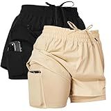 Ultra Performance Pacote De 2 Shorts Femininos De Ginástica Shorts Femininos De Compressão De Nylon Com Forro Preto Cáqui X Small
