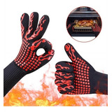 Um Par De Calor 800c Isolamento Térmico Churrasco Luvas Verm