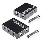 Um Par De Conversores De Mídia Ethernet De Fibra Monomodo Bidi Gigabit De 1 25 G S Com Módulo Transceptor LC Bidi SFP Incluído 10 100 1000Base Tx Para 1000Base SX SMF RJ45 Para SFP Slot Até 30 KM