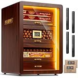 Umidor De Charuto Umidificador De Charuto De Mesa Luz De Três Lados Com Higrômetro Digital Umidificador E Pacotes De Umidade 4 Gavetas De Madeira De Cedro Caixa De Umidificador De Charuto Pode