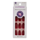 Unhas Postiças Amendoada Kiss New York Unha Postiça Impress Unha Postiça Impress Autocolante Vermelho Lisa C 30 Unidades