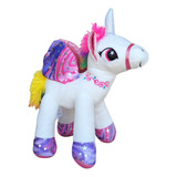 Unicórnio De Pelúcia Branco Com Colorido Em Pé Plush Fofinho