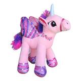 Unicórnio De Pelúcia Rosa Com Colorido Em Pé Plush Fofinho