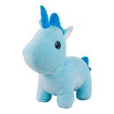 Unicórnio Fofo De Pelúcia Macia Azul Em Pé 31 Cm