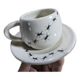 Unidade Jogo Xícara E Pires 150ml Porcelana Estampa Formiga