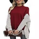 Uniexcosm Suéter Poncho Feminino Com Gola Falsa Manga Morcego Grande Grosso Tricotado Vinho M