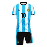 Uniforme Argentina Messi Adulto E Infantil Camisa E Calção