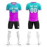 Uniforme De Futebol Personalizado Masculino Infantil Personalizado Com Logotipo Do Número Do Time Plus Size Azul Aqua E Rosa 06 One Size