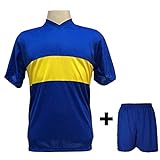 Uniforme Esportivo Com 14 Camisas Modelo Boca Juniors Royal/amarelo + 14 Calções Modelo Madrid + 1 Goleiro + Brindes