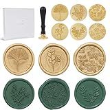 UNIQOOO Conjunto De Carimbo De Cera- 6 Peças- Selos Florais- Kit De Carimbo De Vedação Botânica- Cabo De Madeira Com Cabeça De Latão Para Cartões De Casamento- Presente